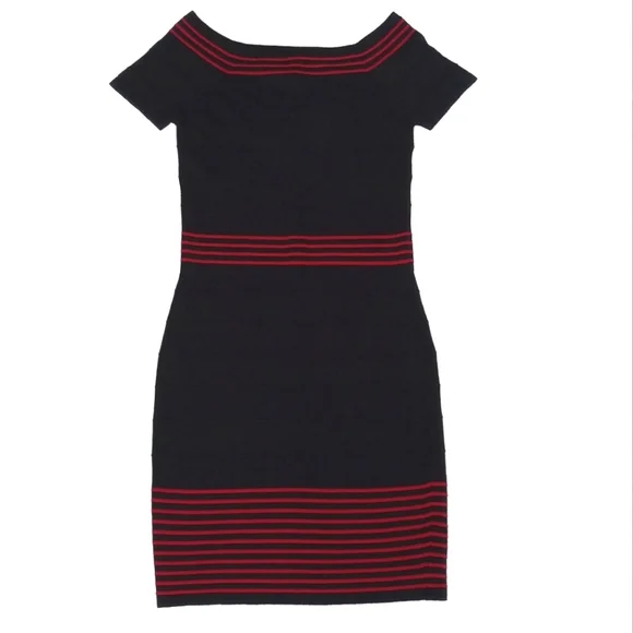 Max Studio Women's Red & Black Rayon Blend Knit Bodycon Short Sleeve Dress XS - Picture 5 of 10